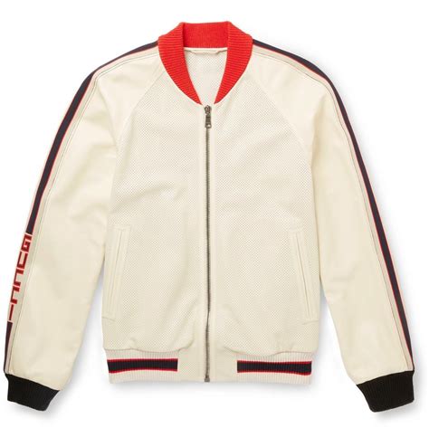 gucci leather jacket white|Gucci bomber jacket men's.